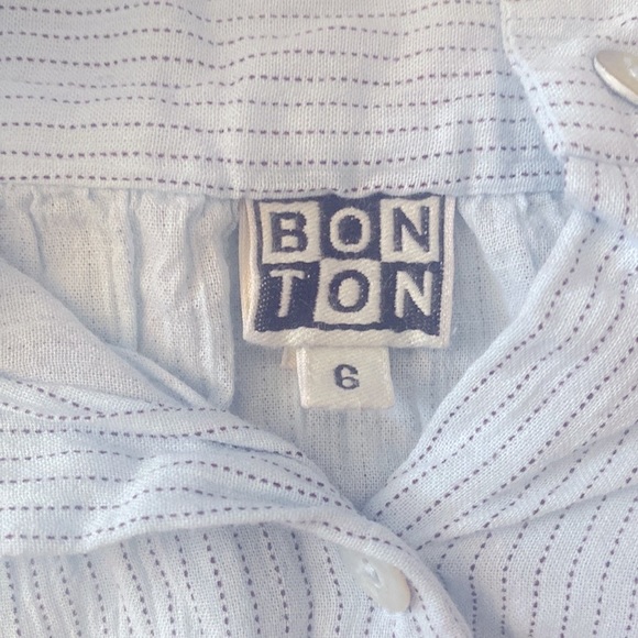 bonton girls smocked blue and white striped blouse size 6T - Picture 5 of 5